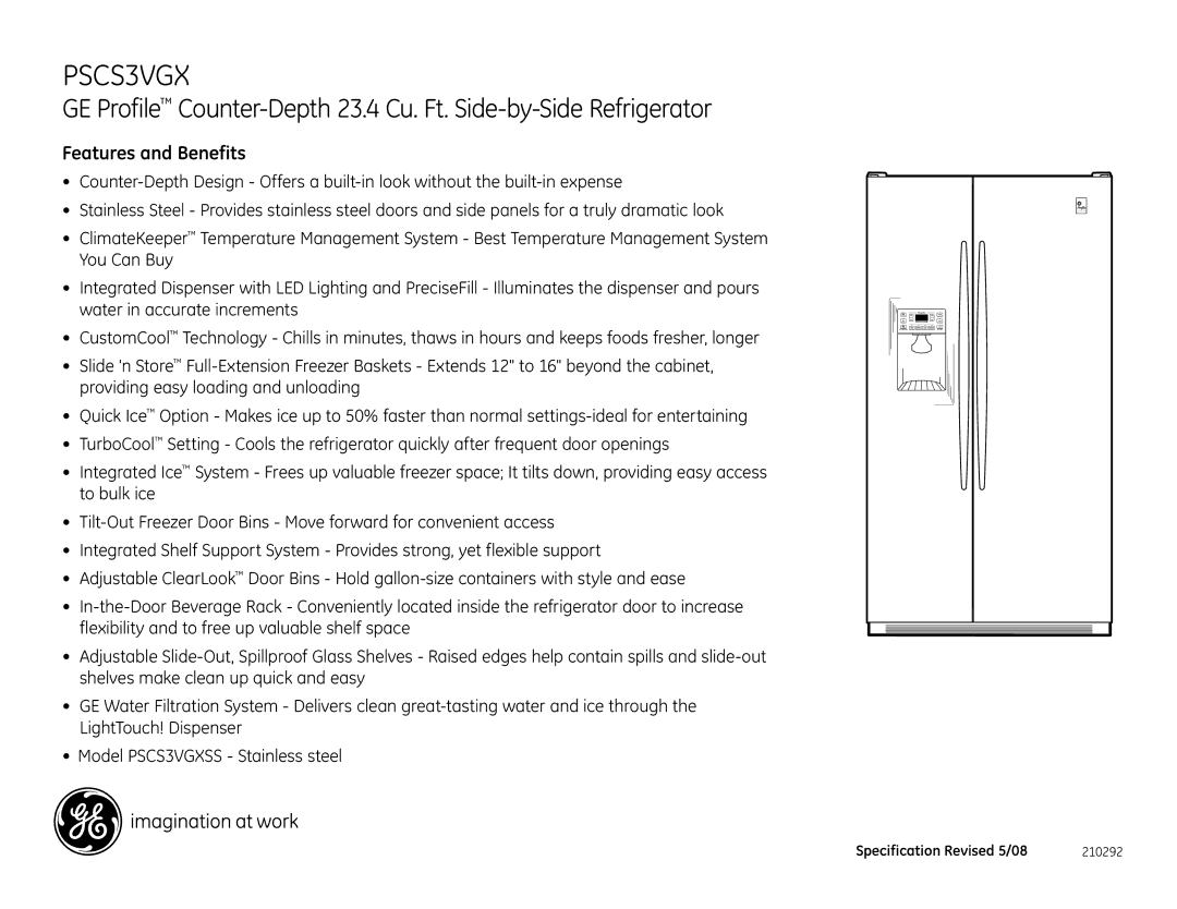 GE PSCS3VGX dimensions Features and Benefits 