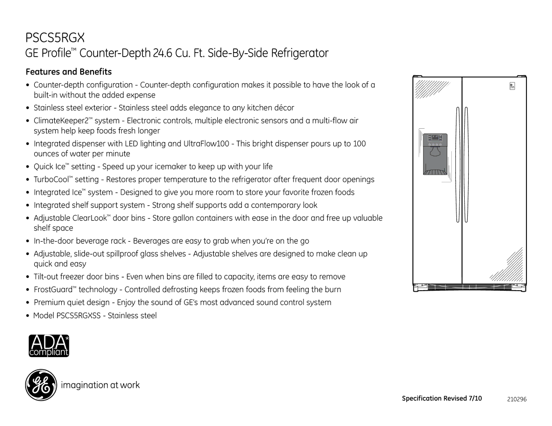 GE PSCS3RGXSS, PSCS5RGXSS dimensions Features and Benefits 