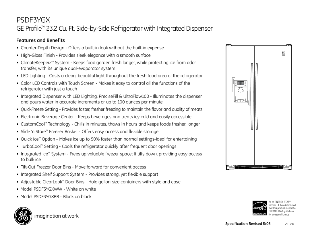 GE PSDF3YGX dimensions Features and Benefits 