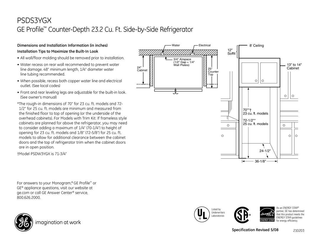 GE PSDS3YGX dimensions 210203 