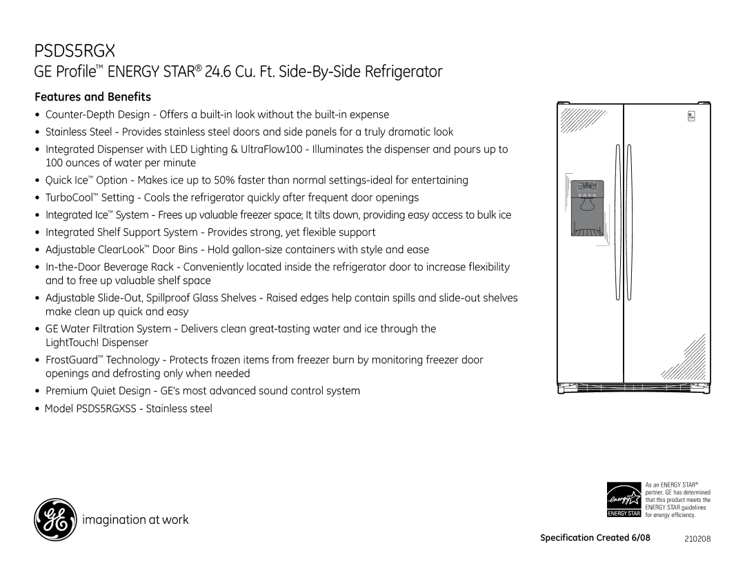 GE PSDS5RGX dimensions Features and Benefits 