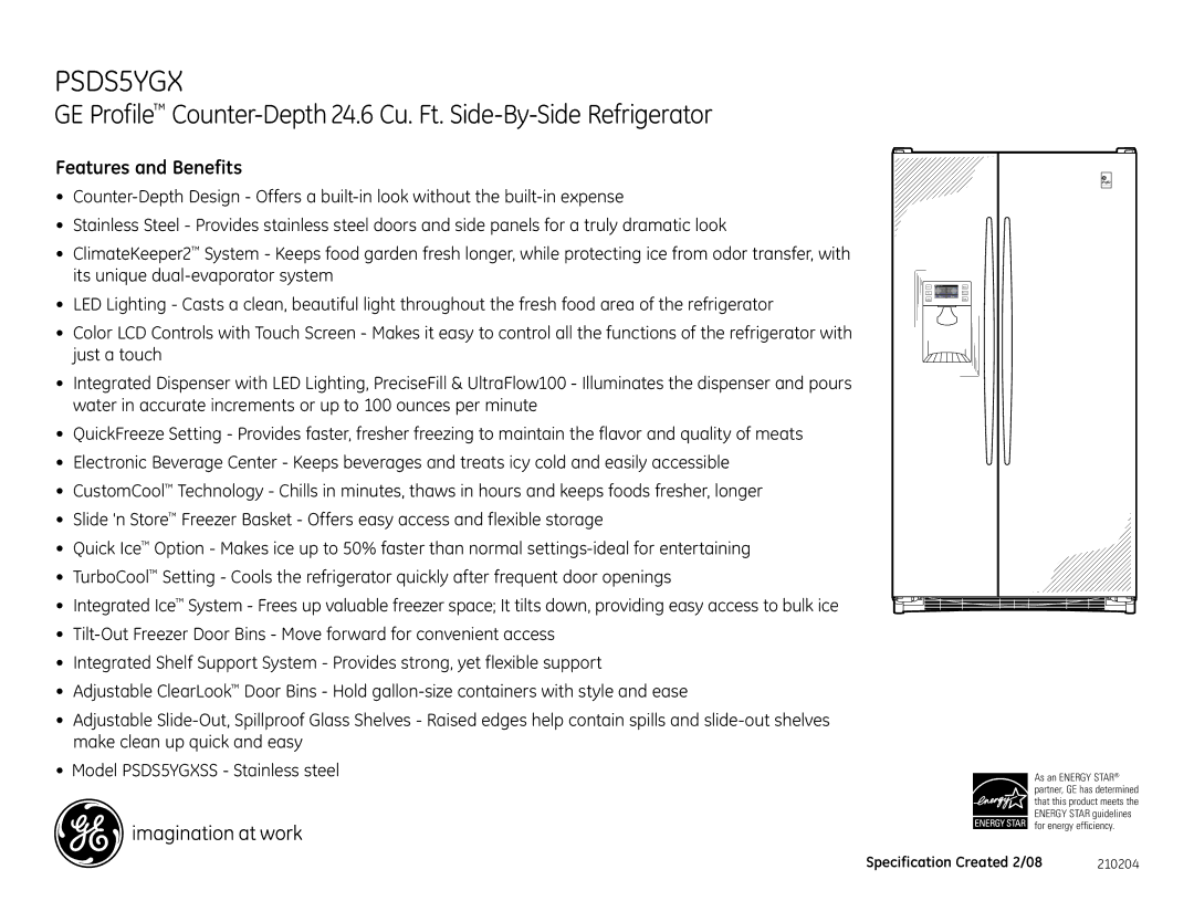 GE PSDS5YGXSS dimensions Features and Benefits 