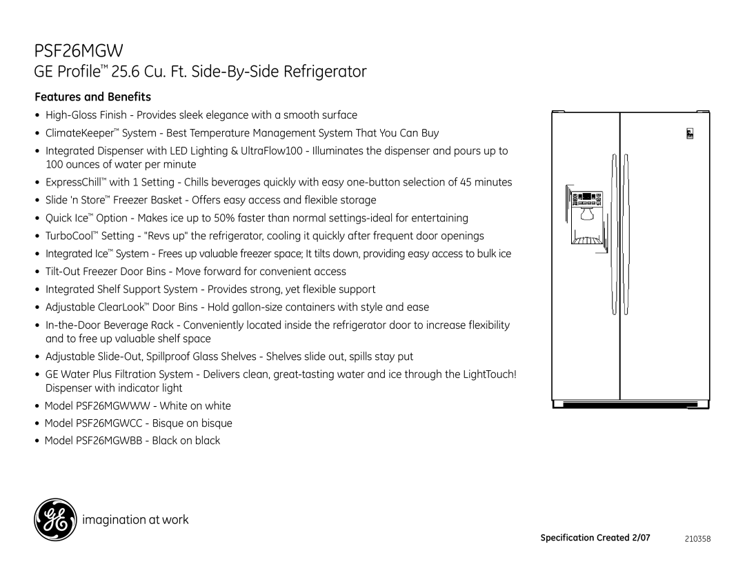 GE PSF26MGW dimensions Features and Benefits 