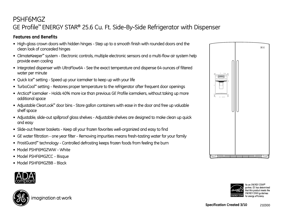 GE PSHF6MGZ dimensions Features and Benefits 