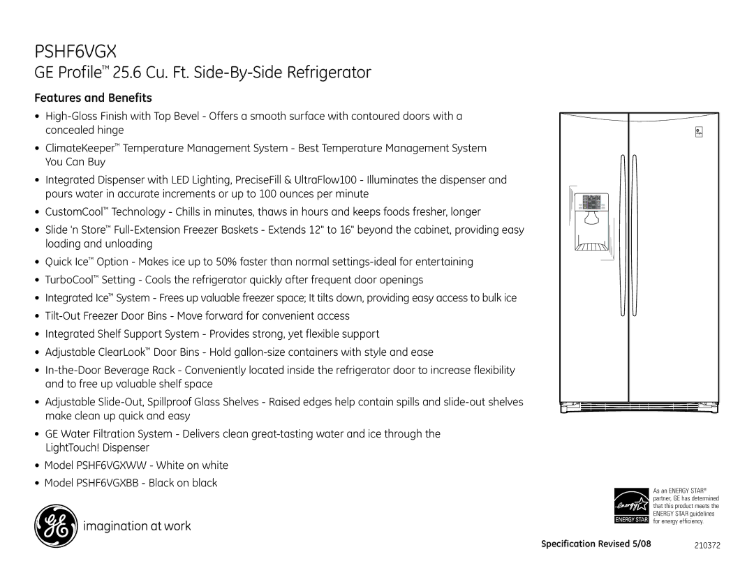 GE PSHF6VGXBB dimensions Features and Benefits 