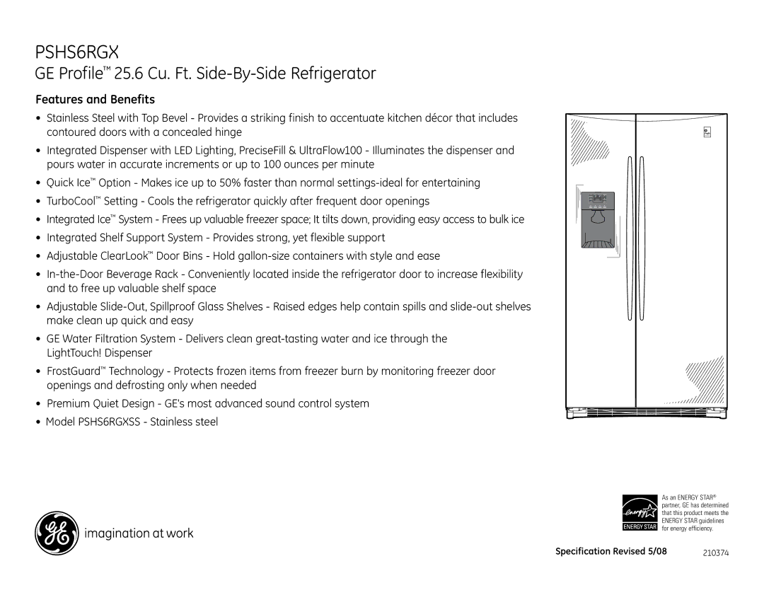 GE PSHS6RGX dimensions Features and Benefits 