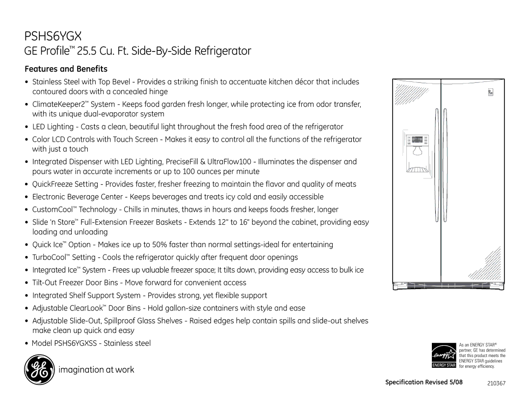 GE PSHS6YGX dimensions Features and Benefits 