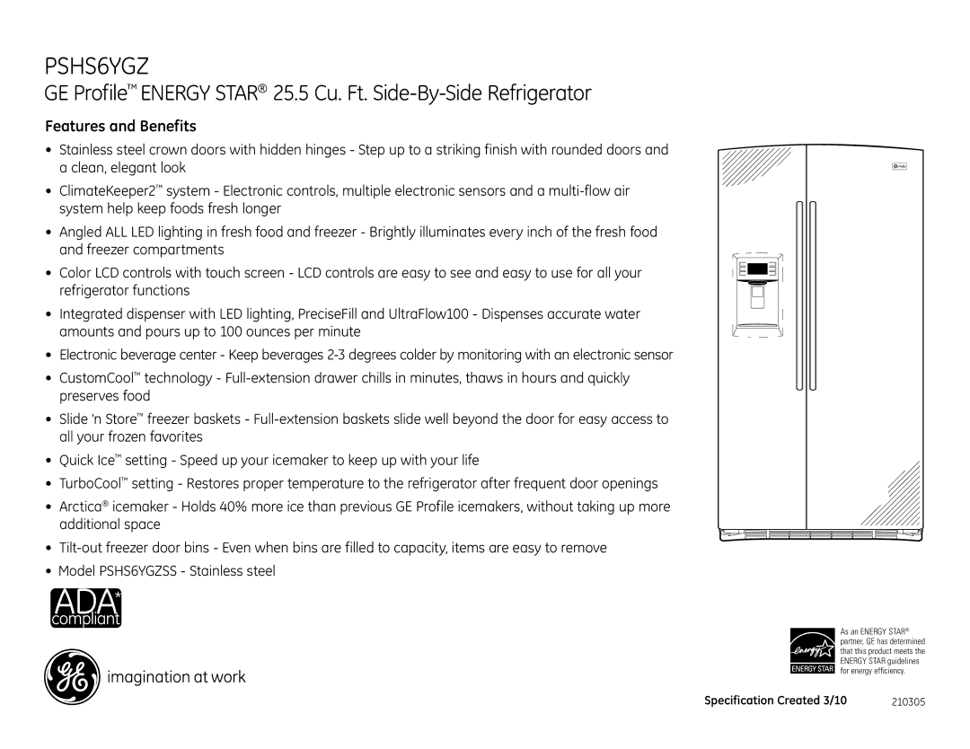 GE PSHS6YGZSS dimensions Features and Benefits 