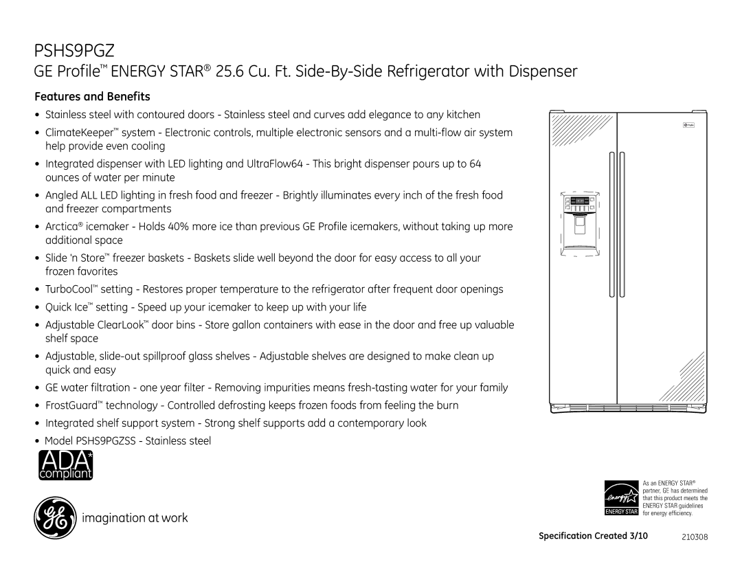 GE PSHS9PGZSS dimensions Features and Benefits 