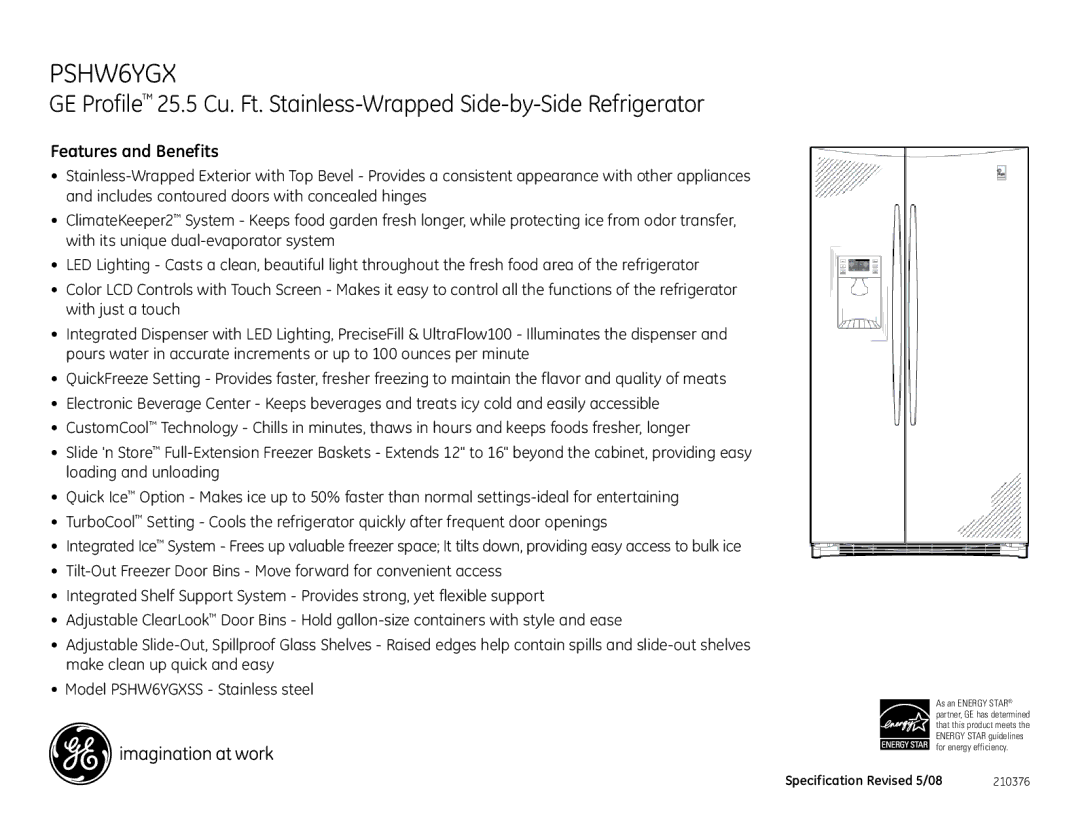 GE PSHW6YGX dimensions Features and Benefits 