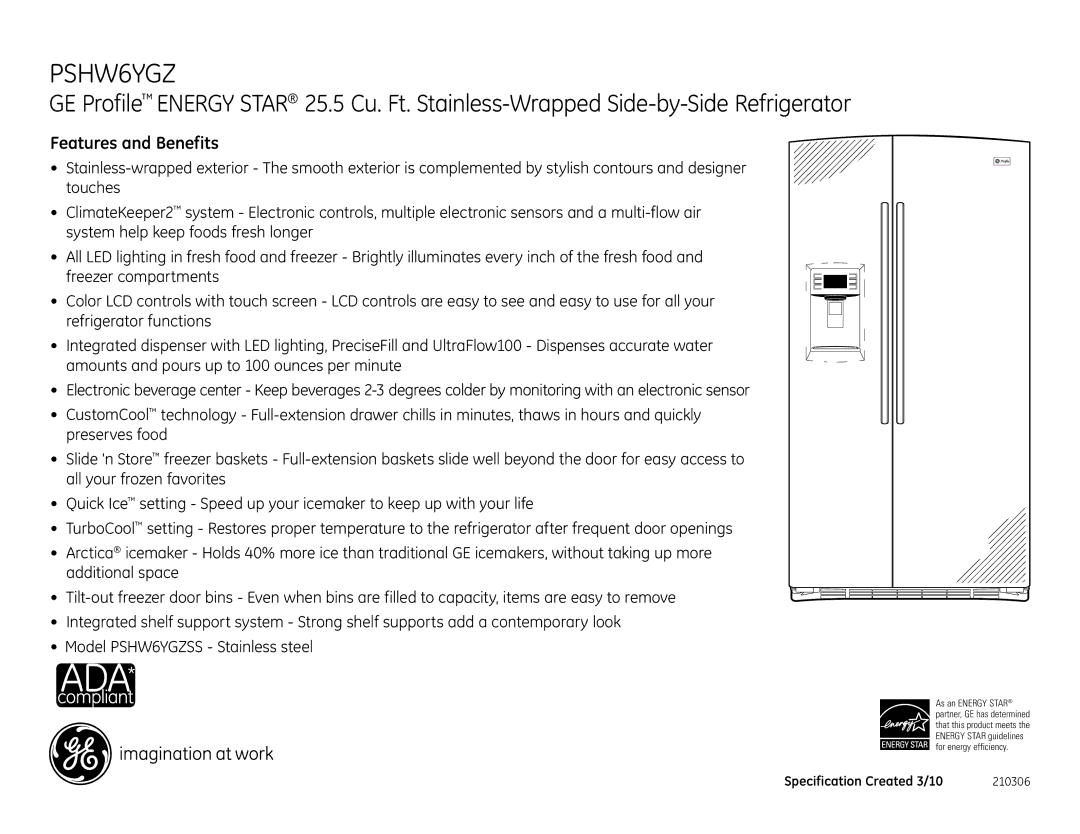 GE PSHW6YGZSS dimensions Features and Benefits 