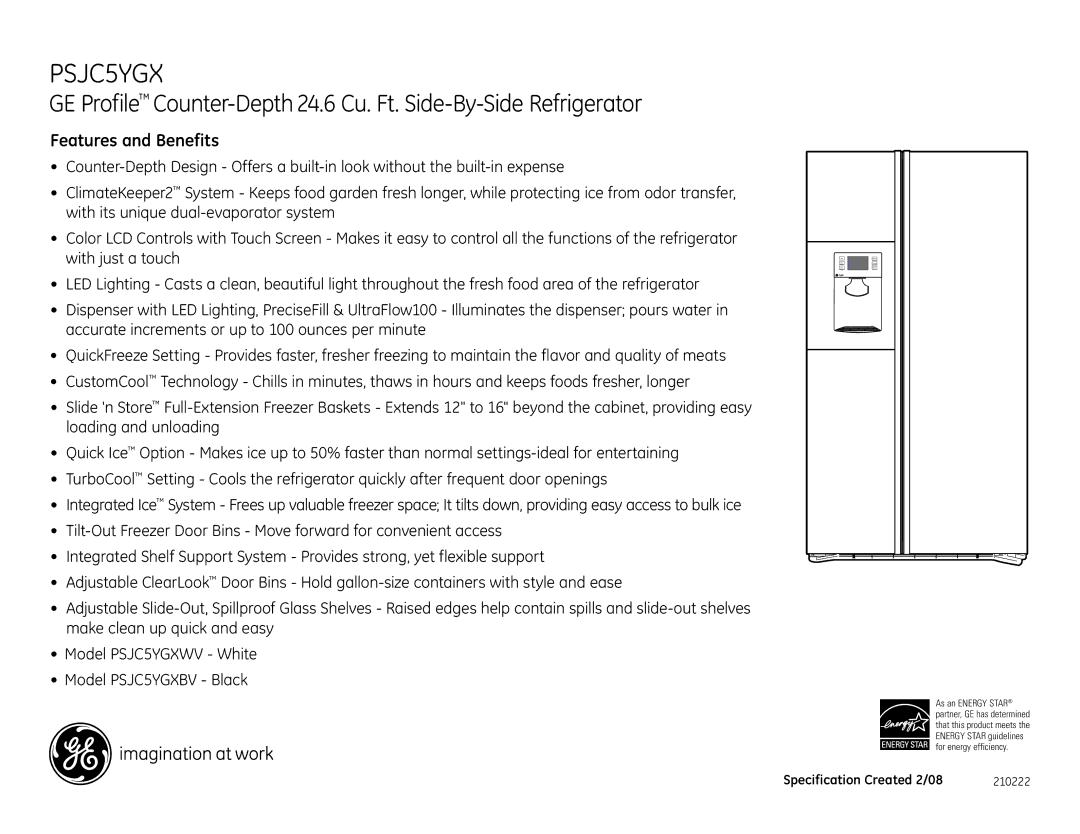 GE PSJC5YGXWV dimensions Features and Benefits 