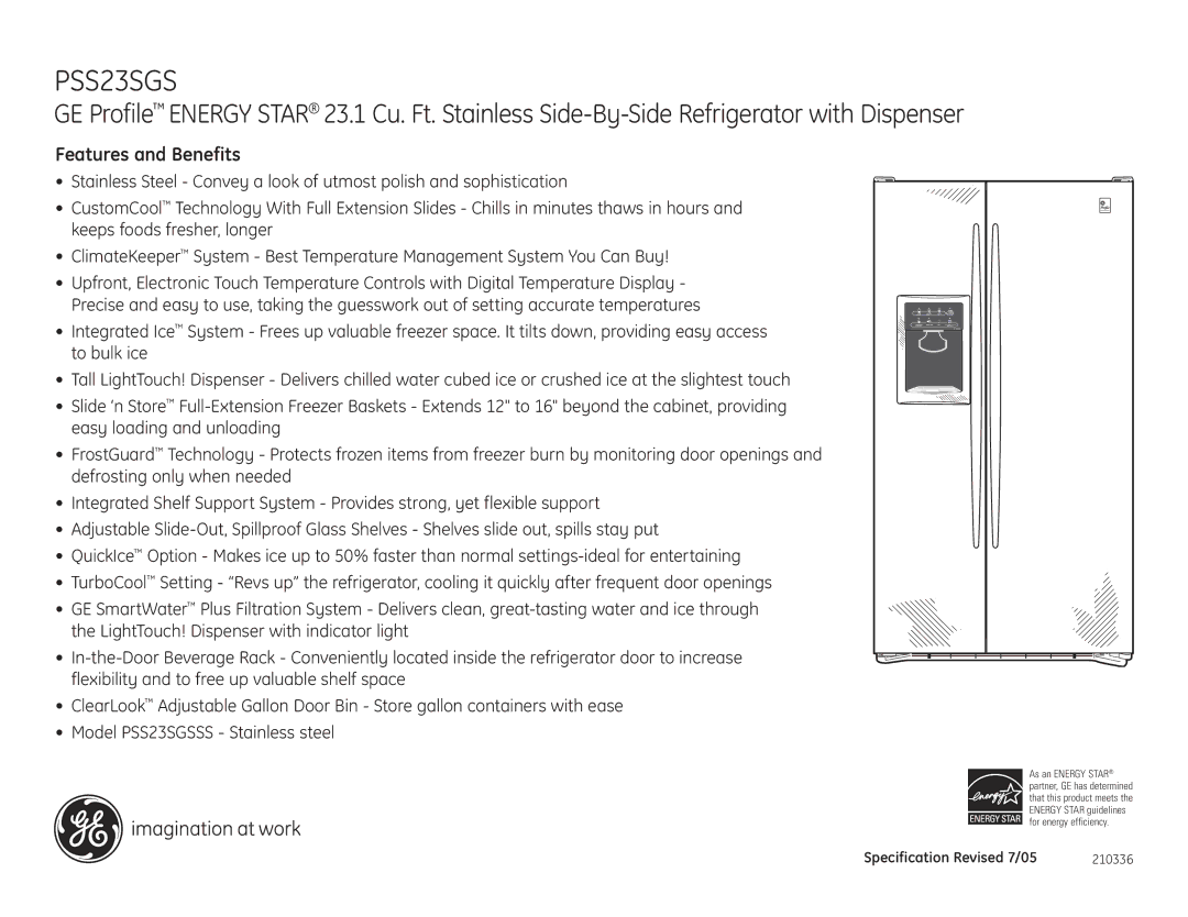 GE PSS23SGSSS dimensions Features and Benefits 