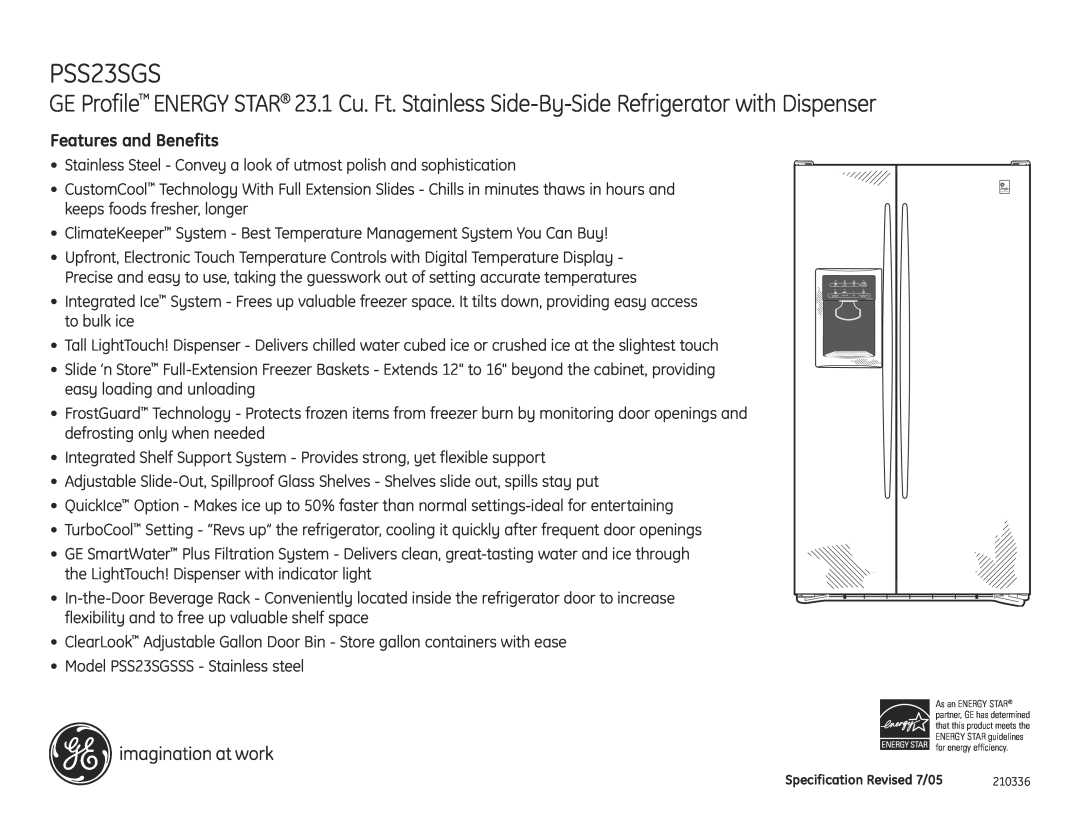 GE PSS23SGSSS dimensions Features and Benefits 