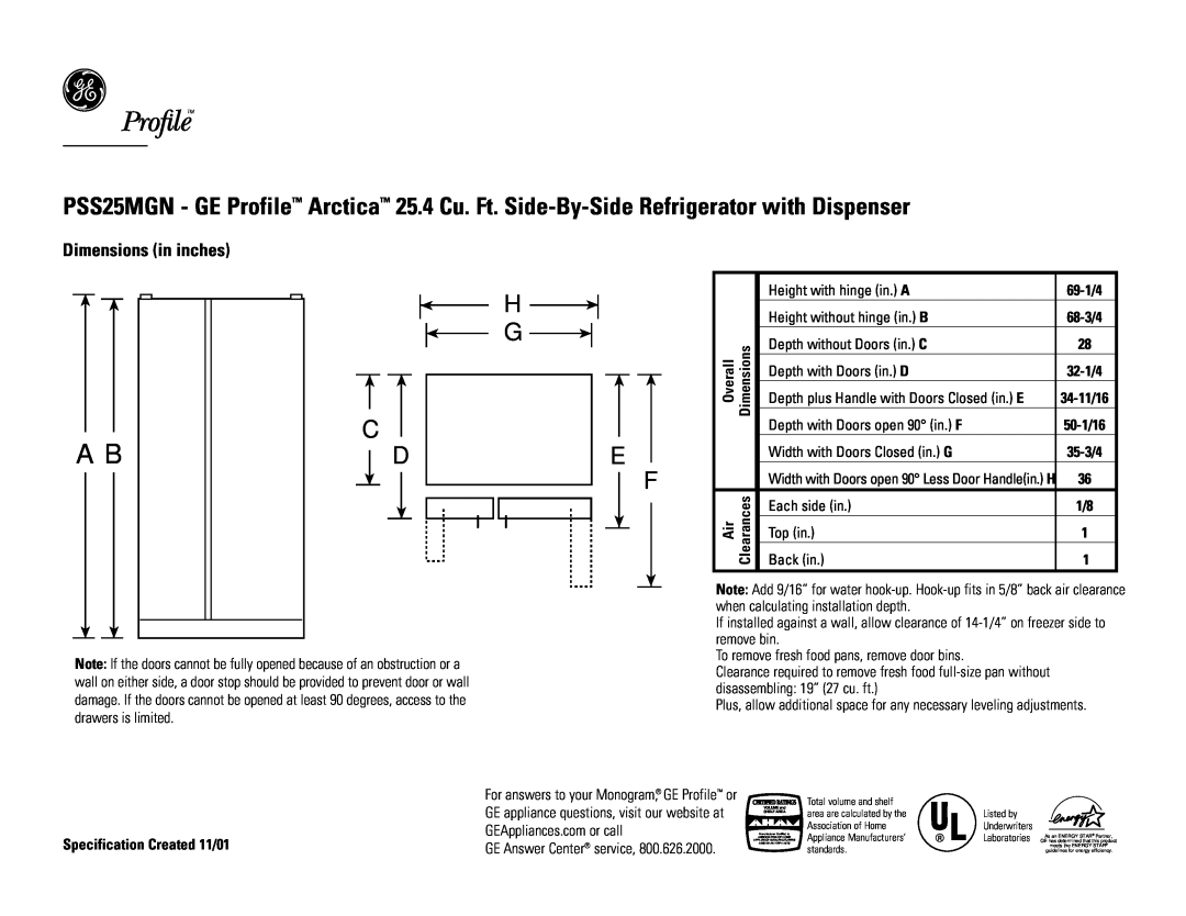 GE PSS25MGNCC, PSS25MGNWW, PSS25MGNBB dimensions Dimensions in inches, Top View 