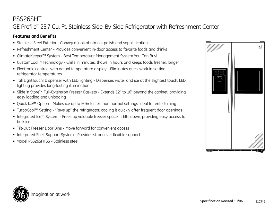 GE PSS26SHTSS dimensions Features and Benefits 