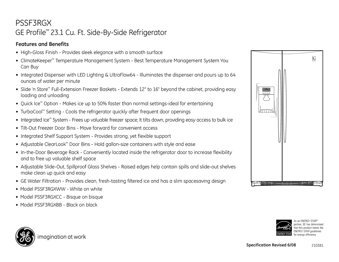 GE PSSF3RGX dimensions Features and Benefits 