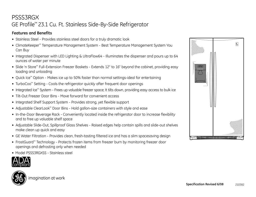 GE PSSS3RGXSS dimensions Features and Benefits 