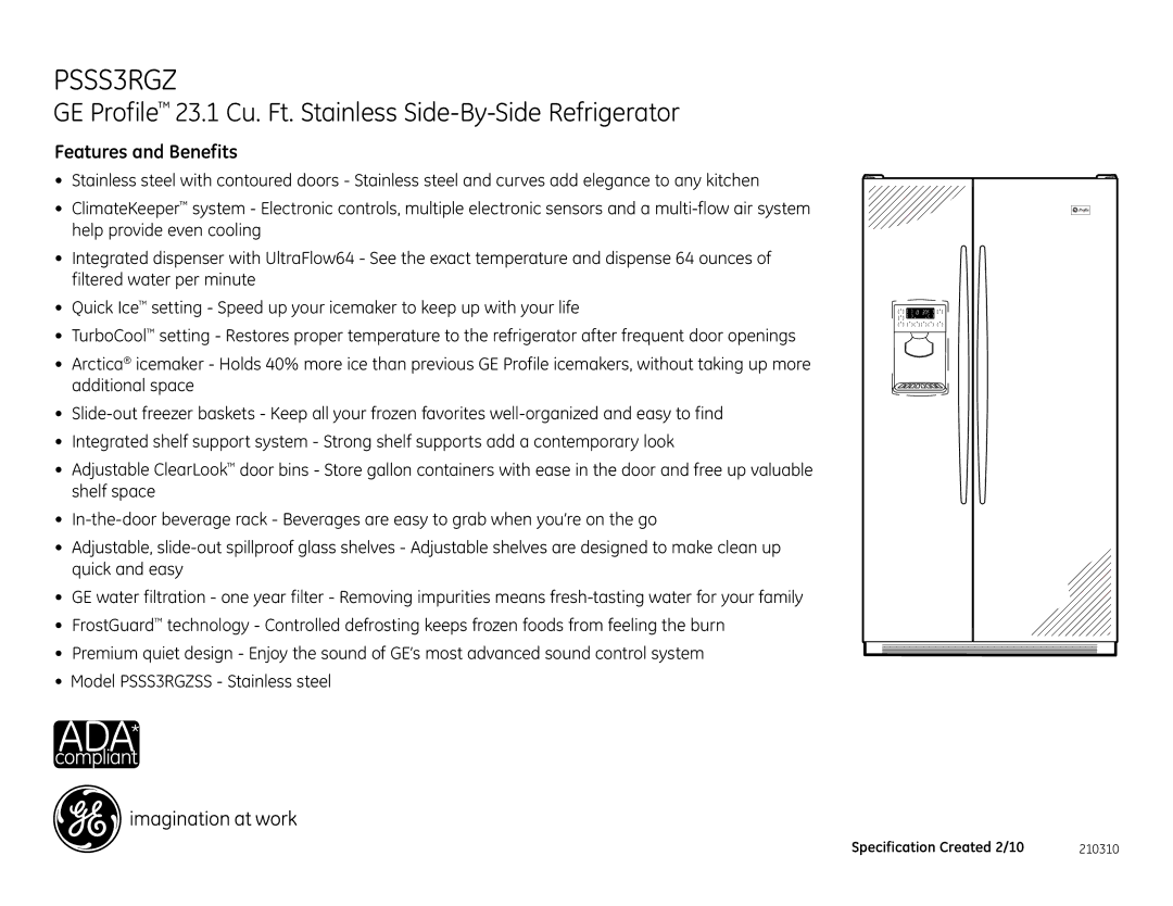 GE PSSS3RGZSS, PSSS5RGZ dimensions Features and Benefits 