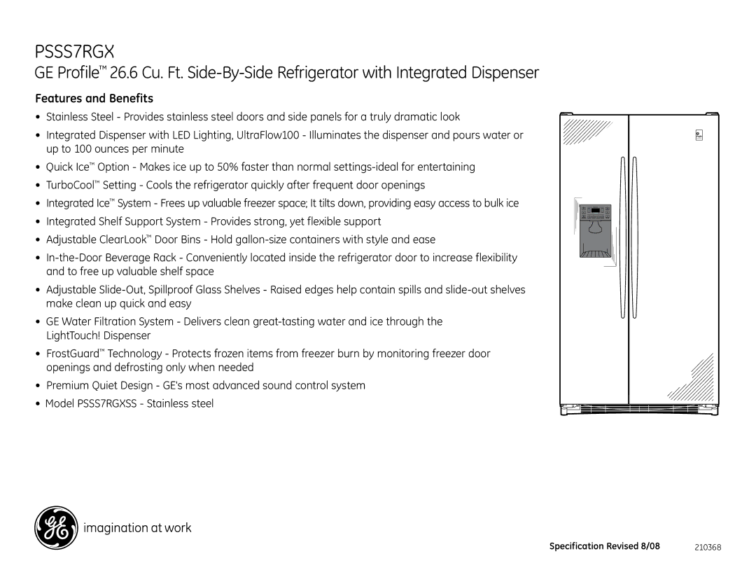 GE PSSS7RGX dimensions Features and Benefits 