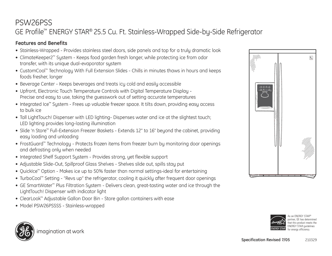 GE PSW26PSSSS dimensions Features and Benefits 