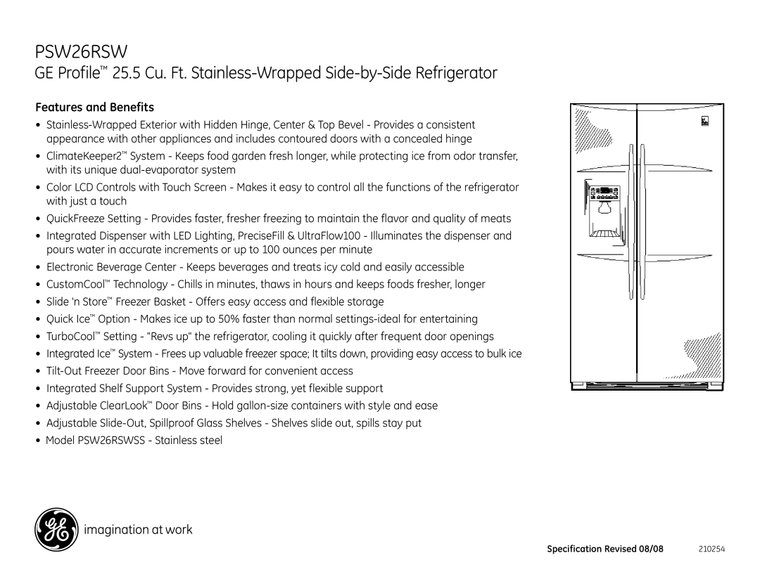 GE PSW26RSW dimensions Features and Benefits 