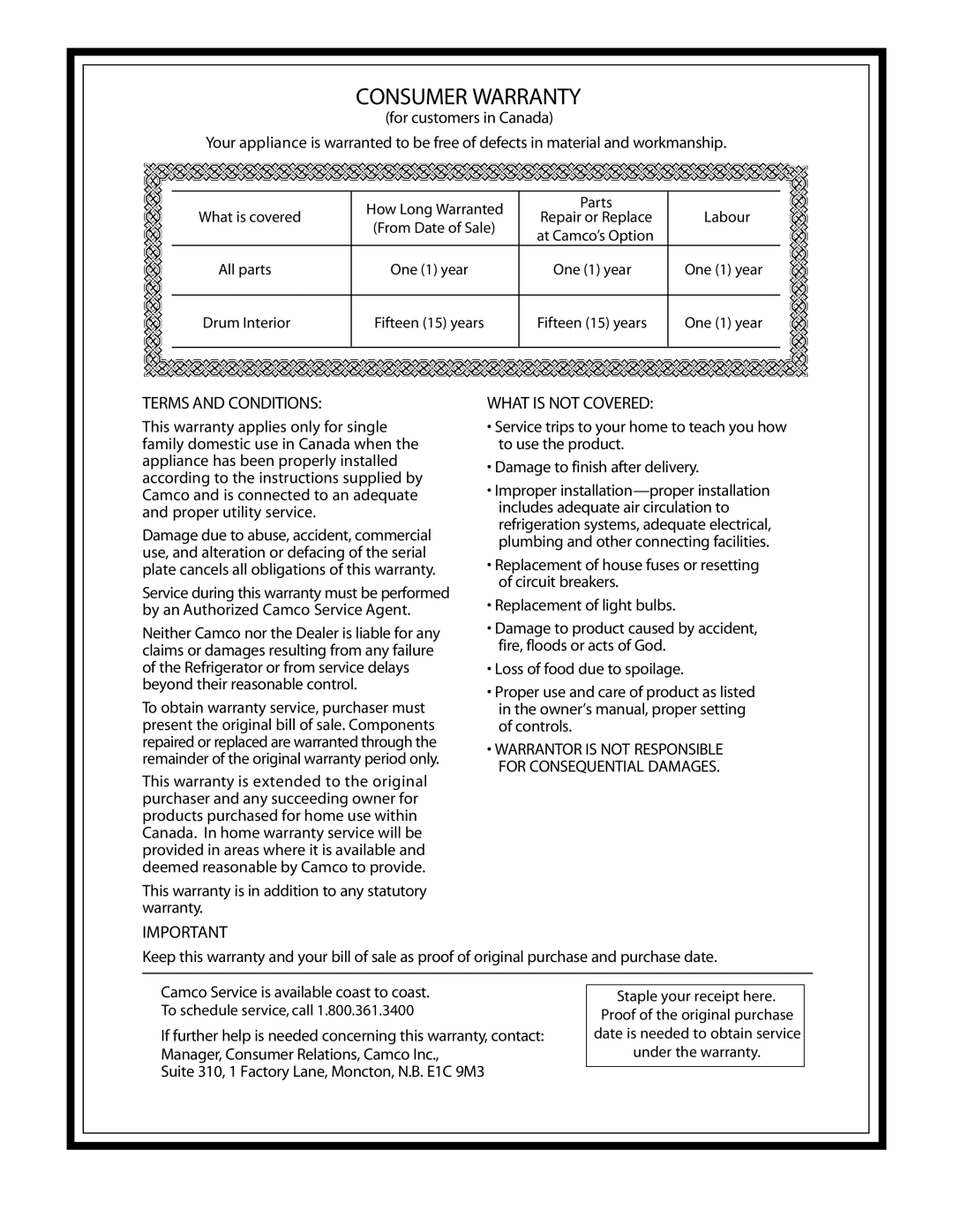 GE PSXH47 owner manual Consumer Warranty 