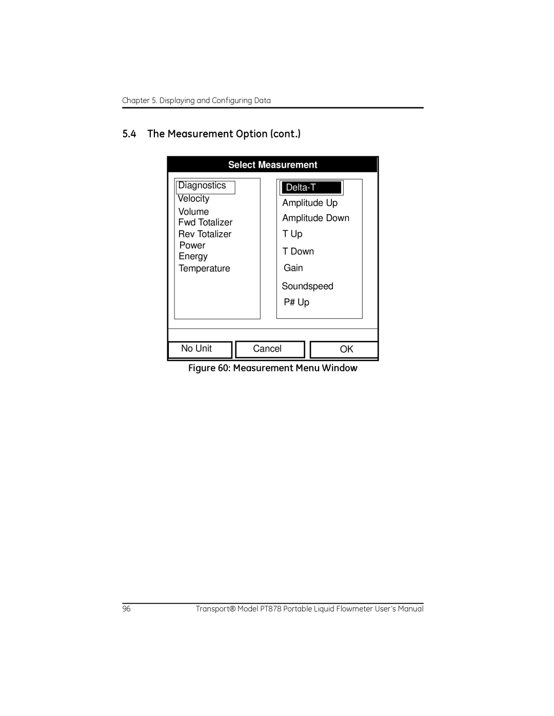 GE PT878 user manual Measurement Menu Window 