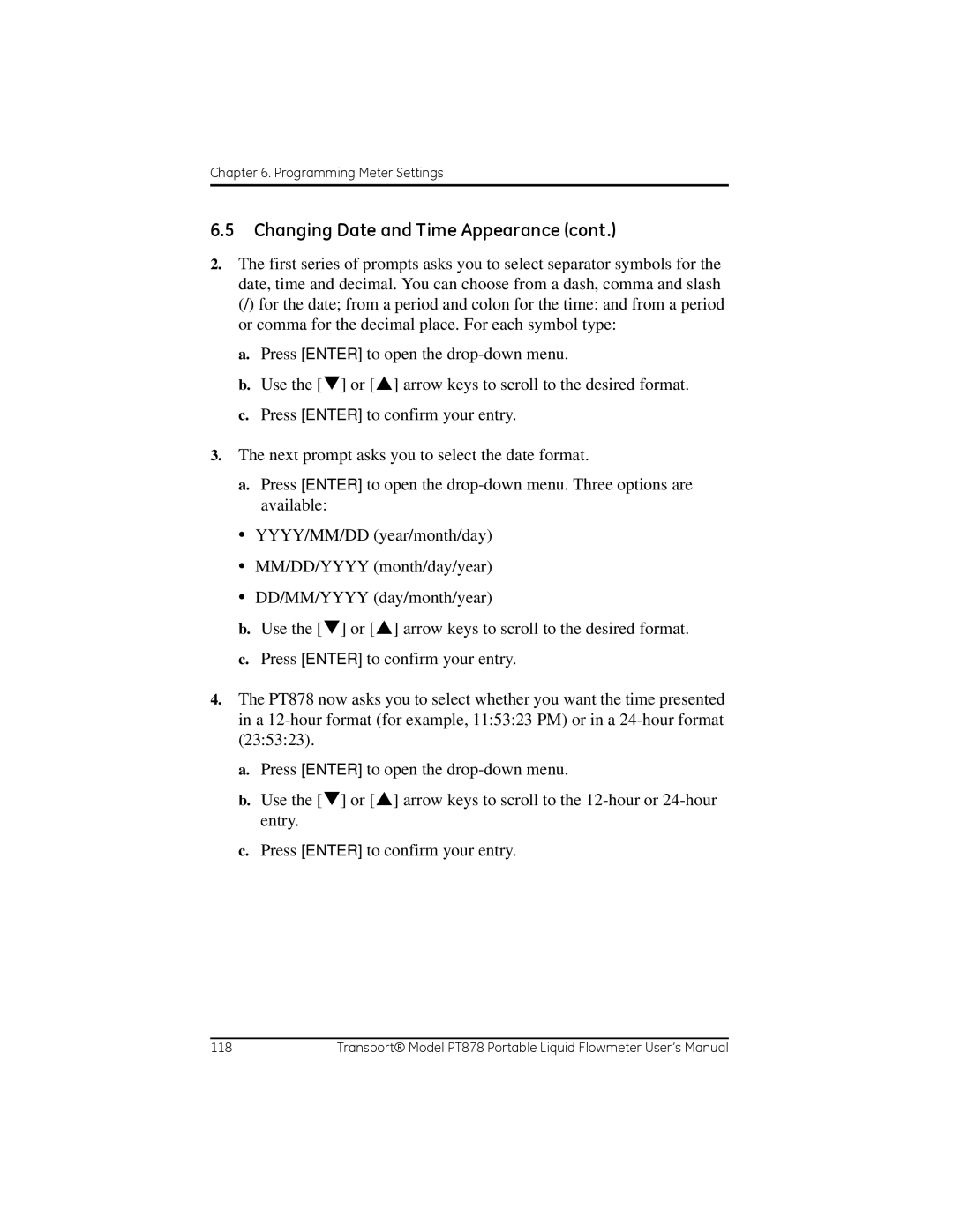 GE PT878 user manual Changing Date and Time Appearance 