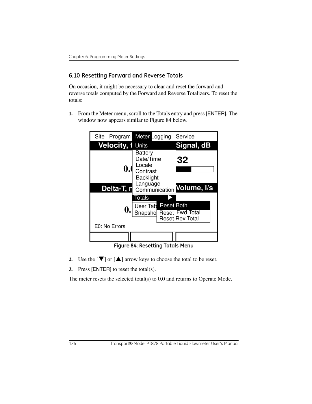 GE PT878 user manual Resetting Forward and Reverse Totals, Reset Both 