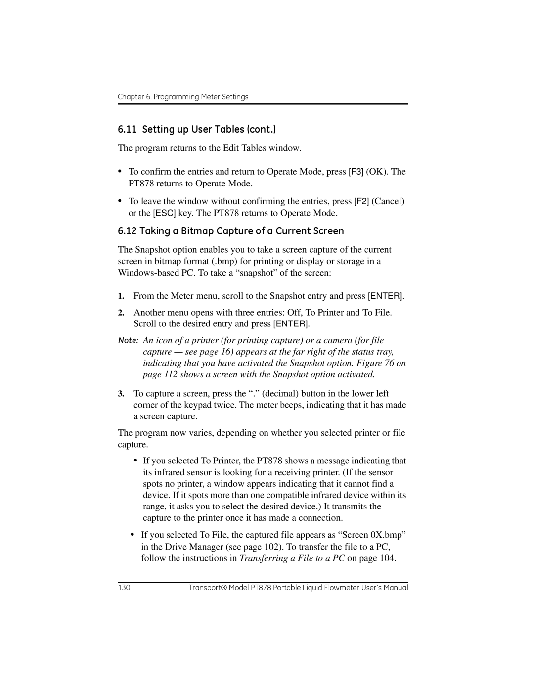 GE PT878 user manual Taking a Bitmap Capture of a Current Screen 