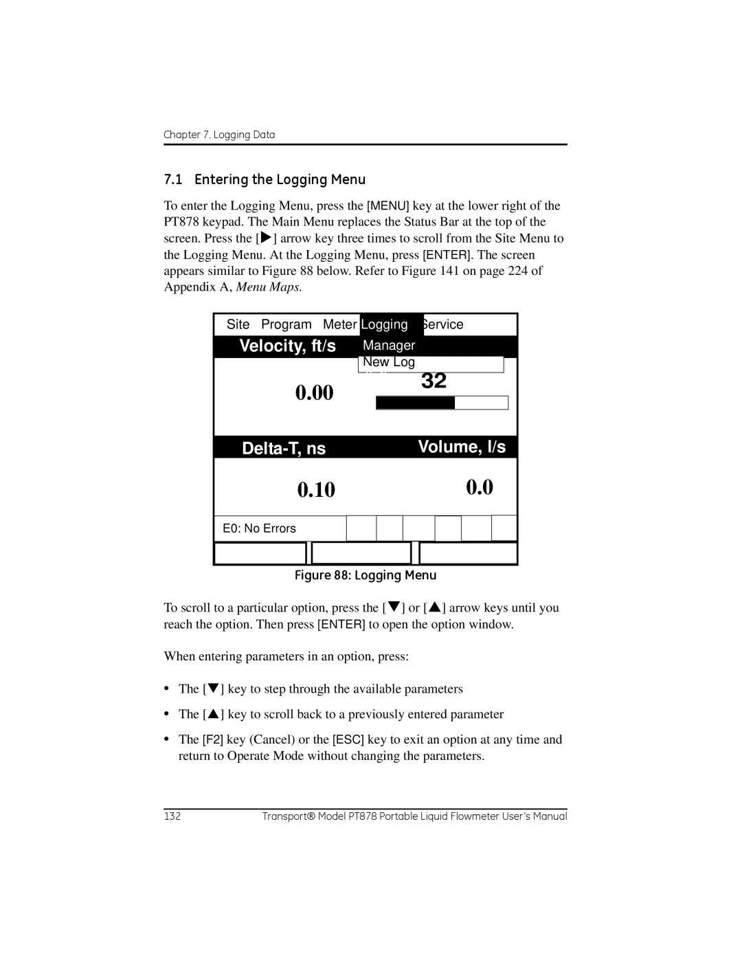 GE PT878 user manual Entering the Logging Menu, New Log Test Units 