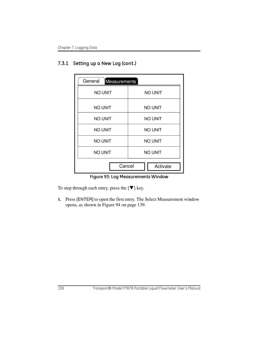 GE PT878 user manual General Measurements, Log Measurements Window 