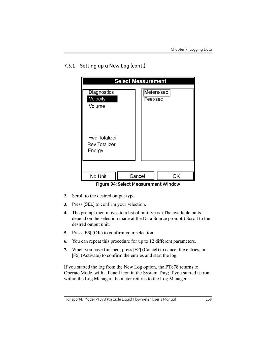 GE PT878 user manual Select Measurement Window 