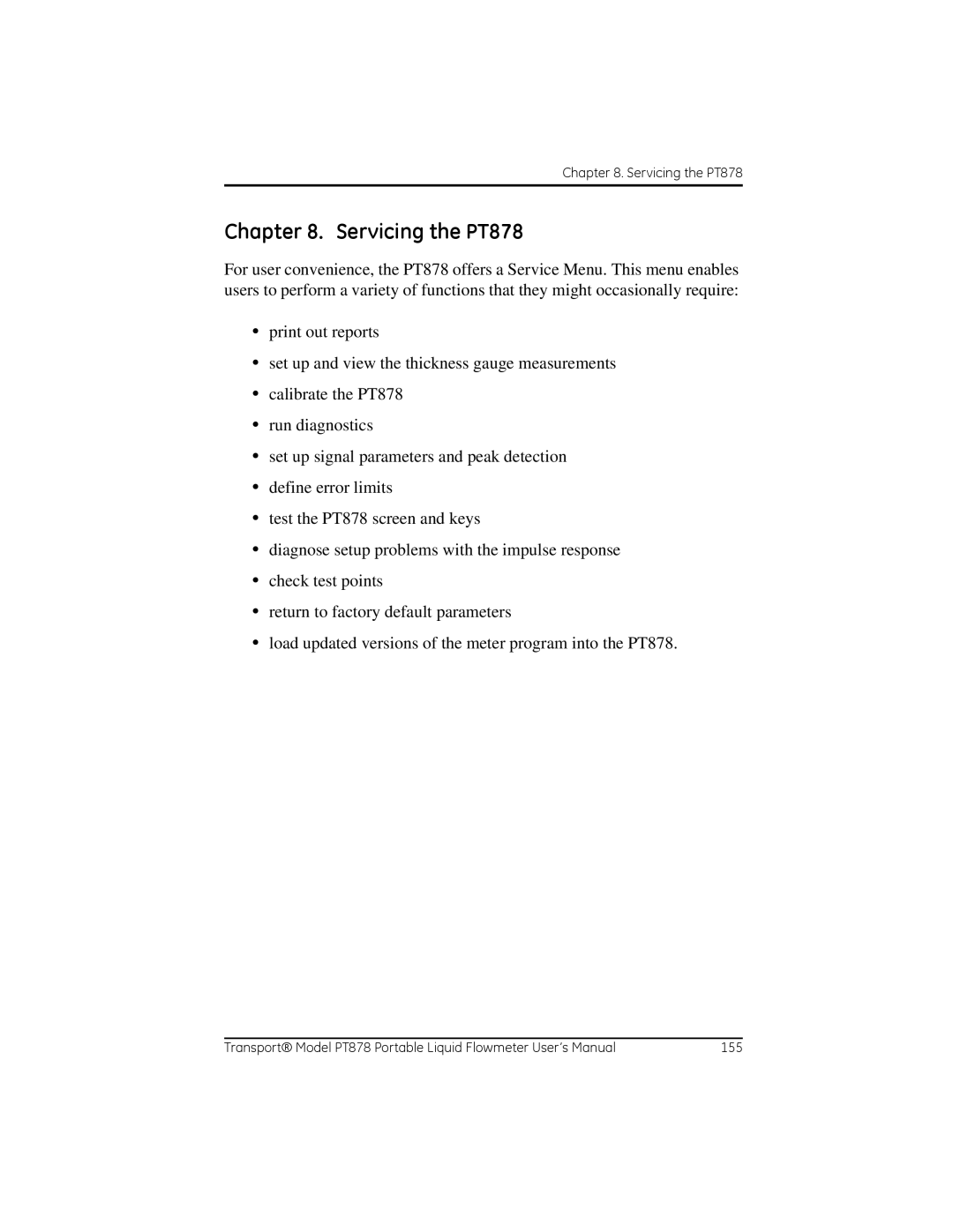 GE user manual Servicing the PT878 