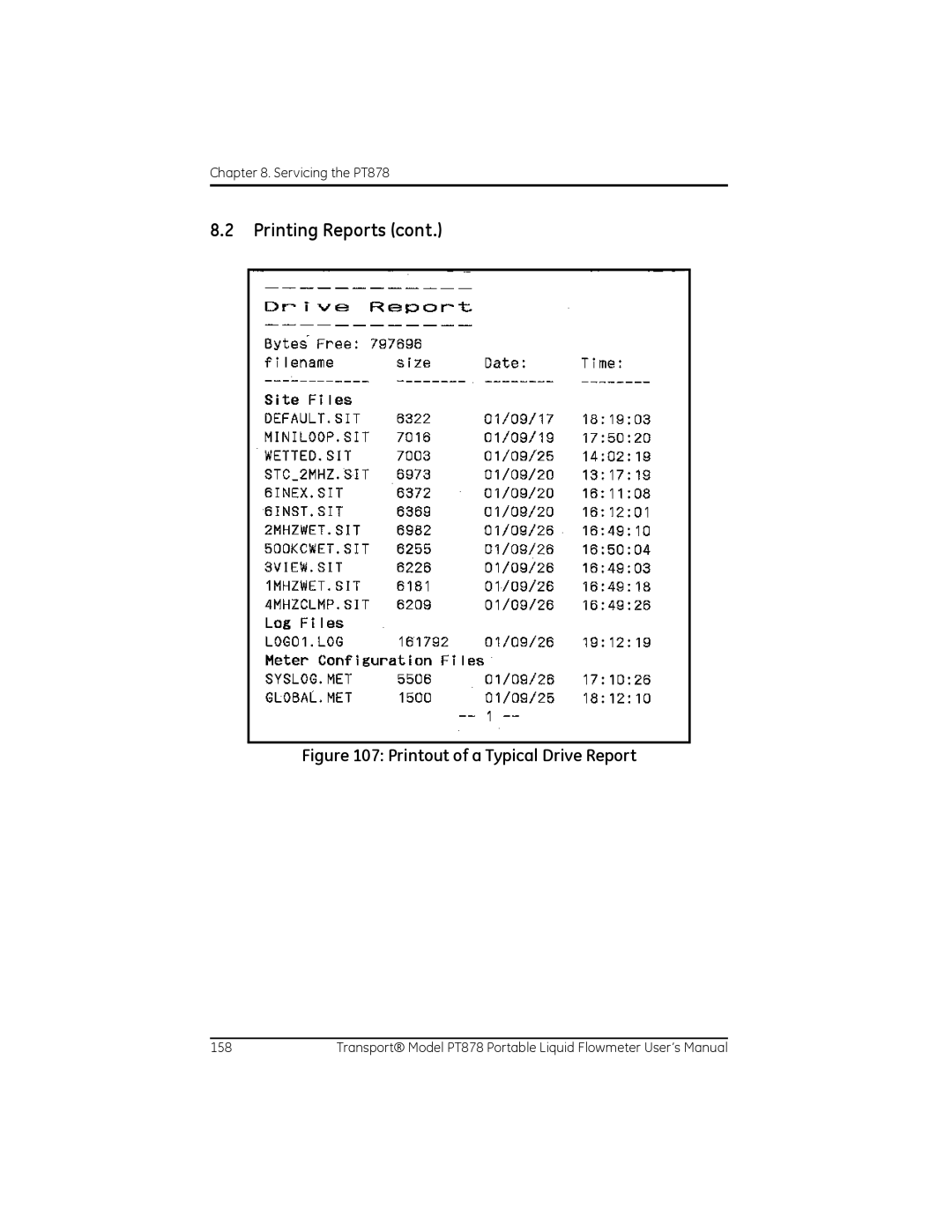 GE PT878 user manual Printout of a Typical Drive Report 