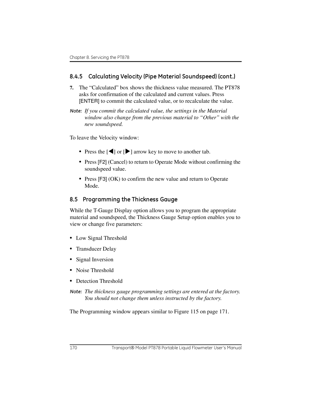 GE PT878 user manual Programming the Thickness Gauge 