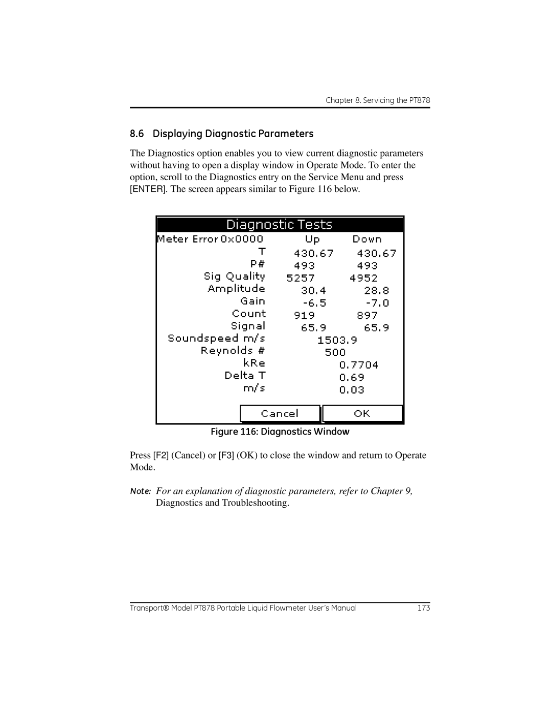 GE PT878 user manual Displaying Diagnostic Parameters, Diagnostics Window 