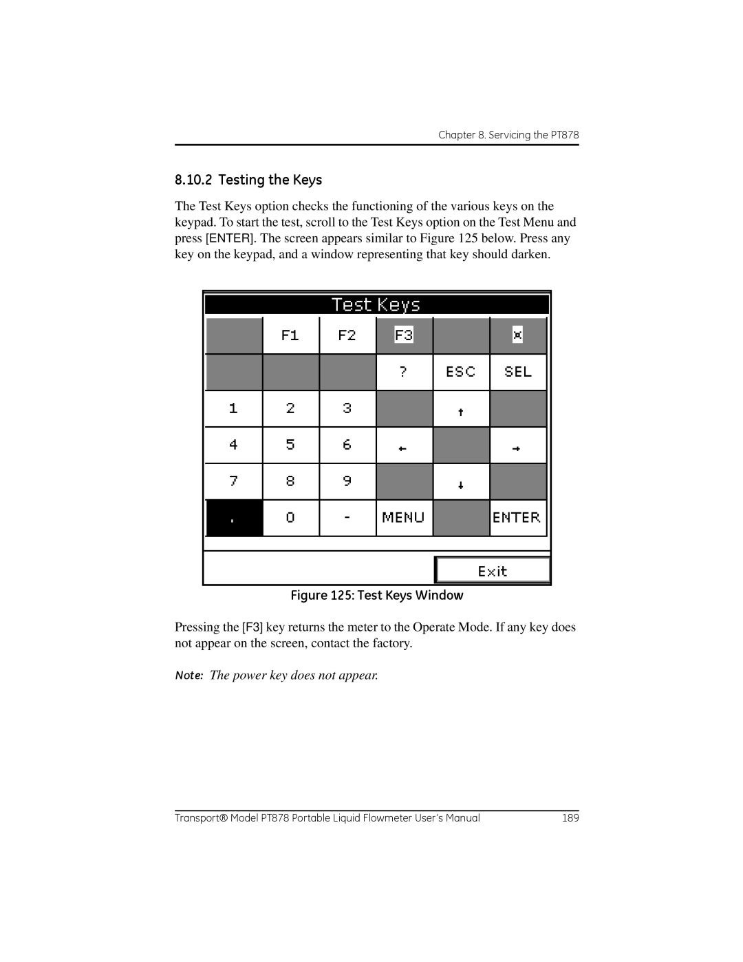 GE PT878 user manual Testing the Keys, Test Keys Window 