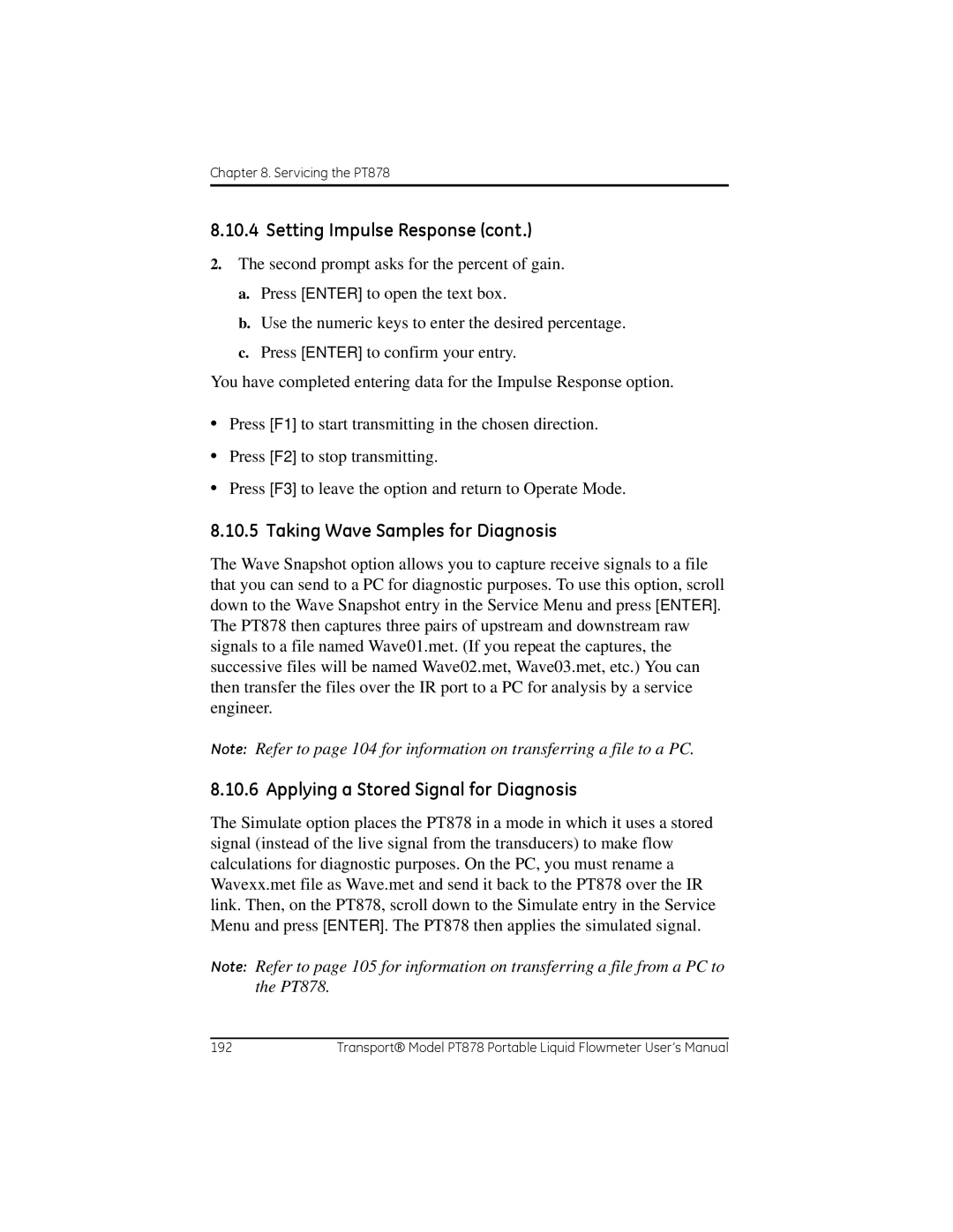 GE PT878 user manual Taking Wave Samples for Diagnosis, Applying a Stored Signal for Diagnosis 