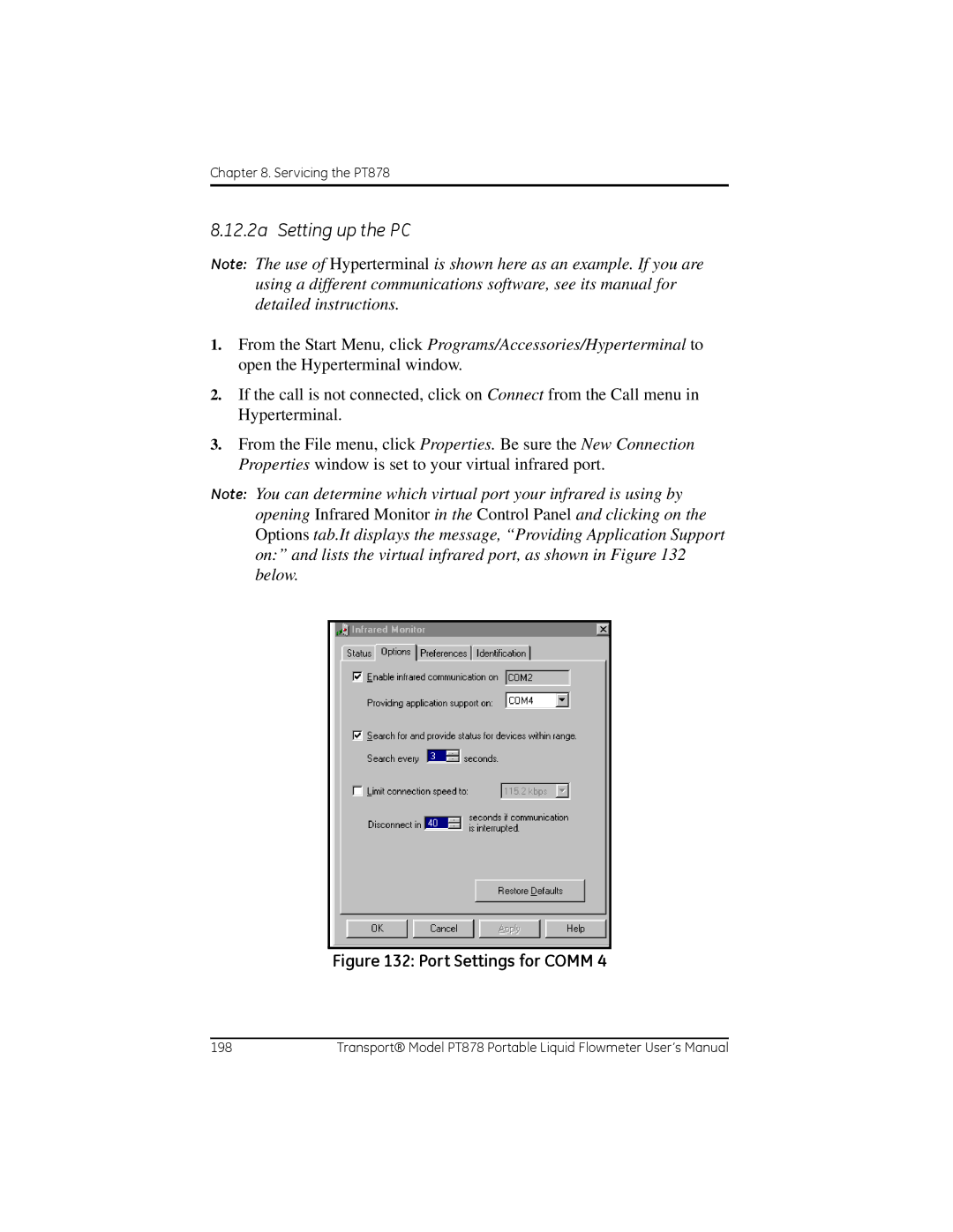 GE PT878 user manual 12.2a Setting up the PC 