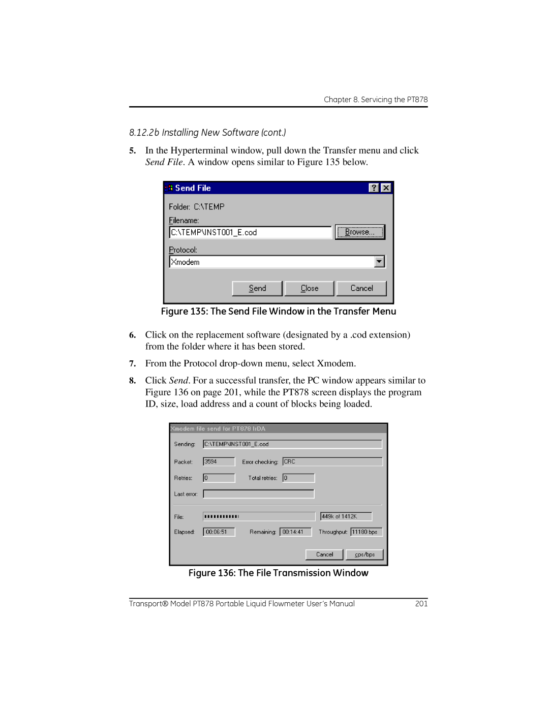 GE PT878 user manual Send File Window in the Transfer Menu 