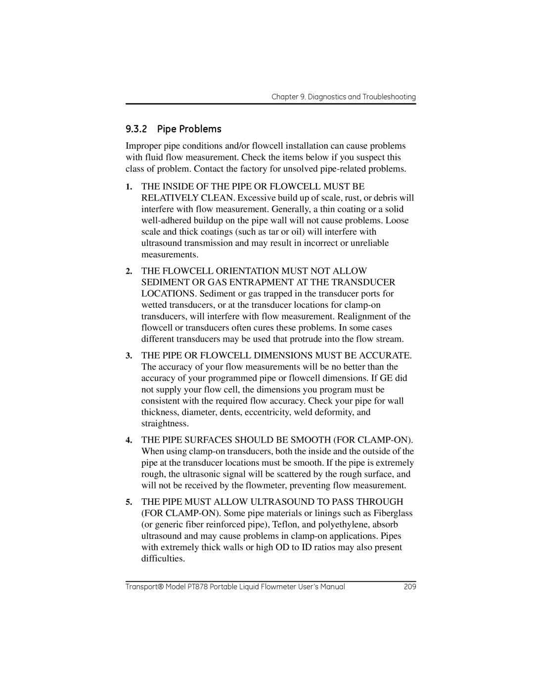 GE PT878 user manual Pipe Problems 