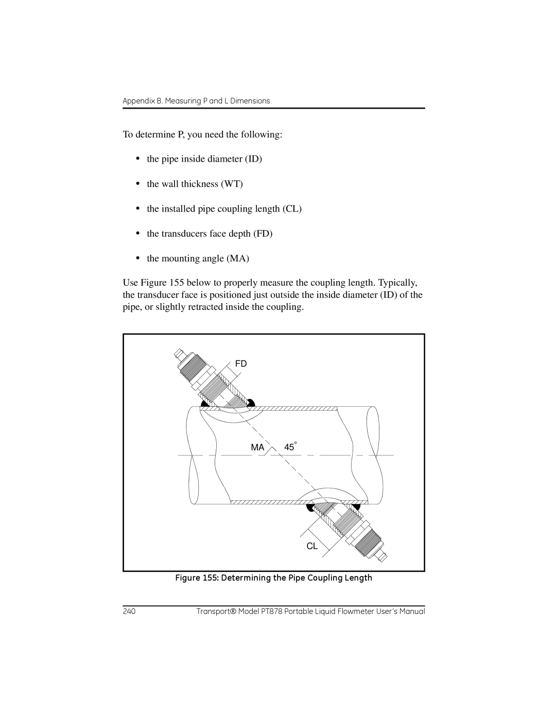 GE PT878 user manual Determining the Pipe Coupling Length 