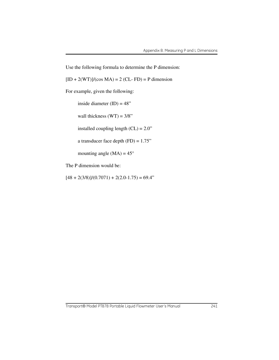 GE PT878 user manual Appendix B. Measuring P and L Dimensions 