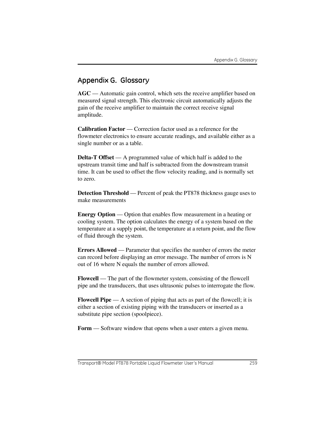 GE PT878 user manual Appendix G. Glossary 