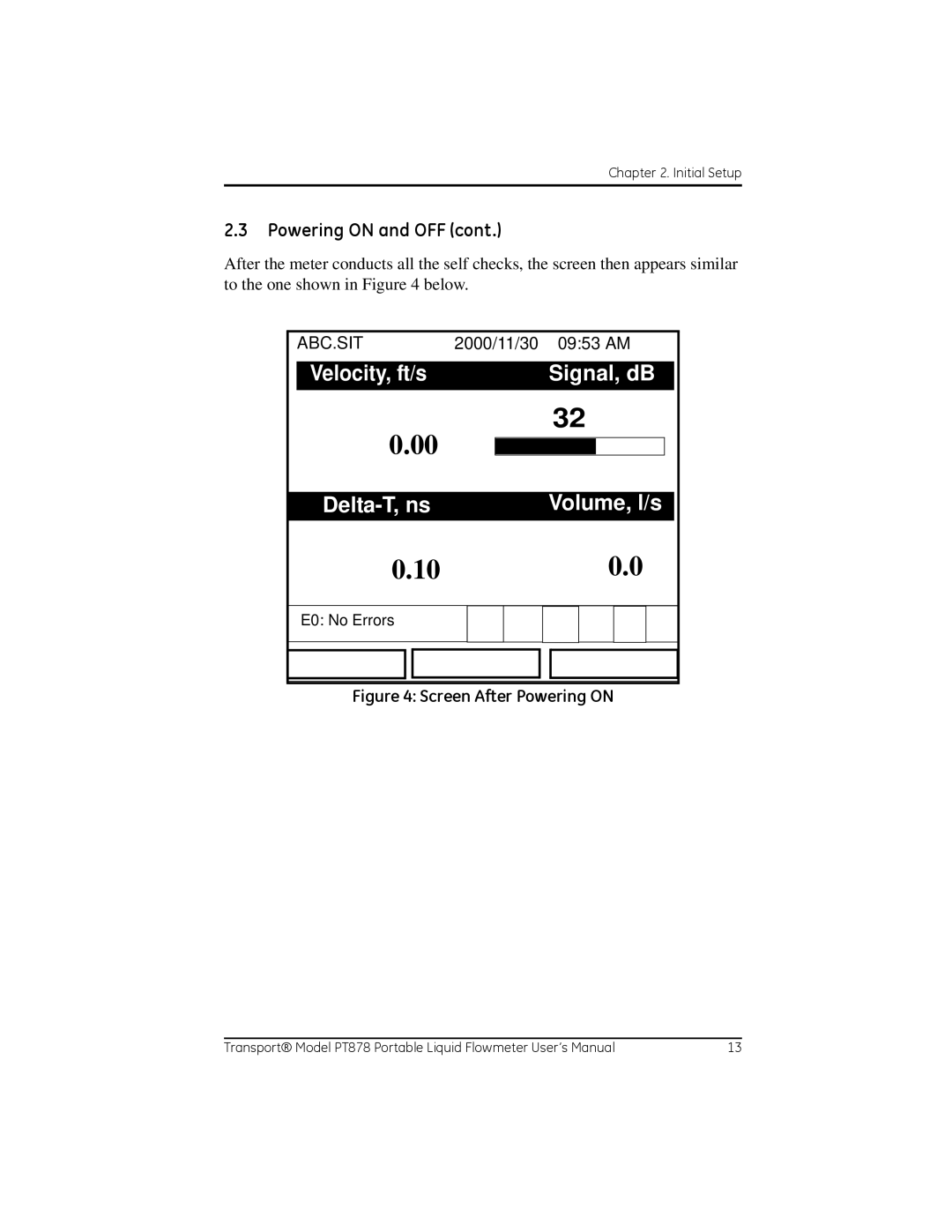 GE PT878 user manual Velocity, ft/s Signal, dB Delta-T, ns, 2000/11/30 0953 AM 