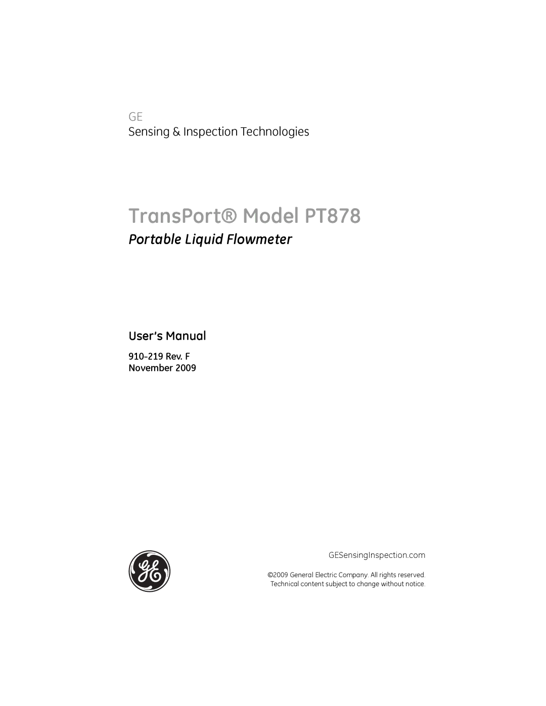 GE user manual TransPort Model PT878 