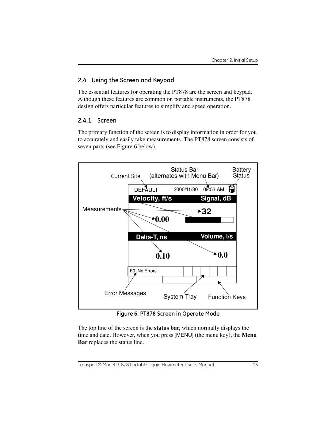 GE PT878 user manual Using the Screen and Keypad, Signal, dB 