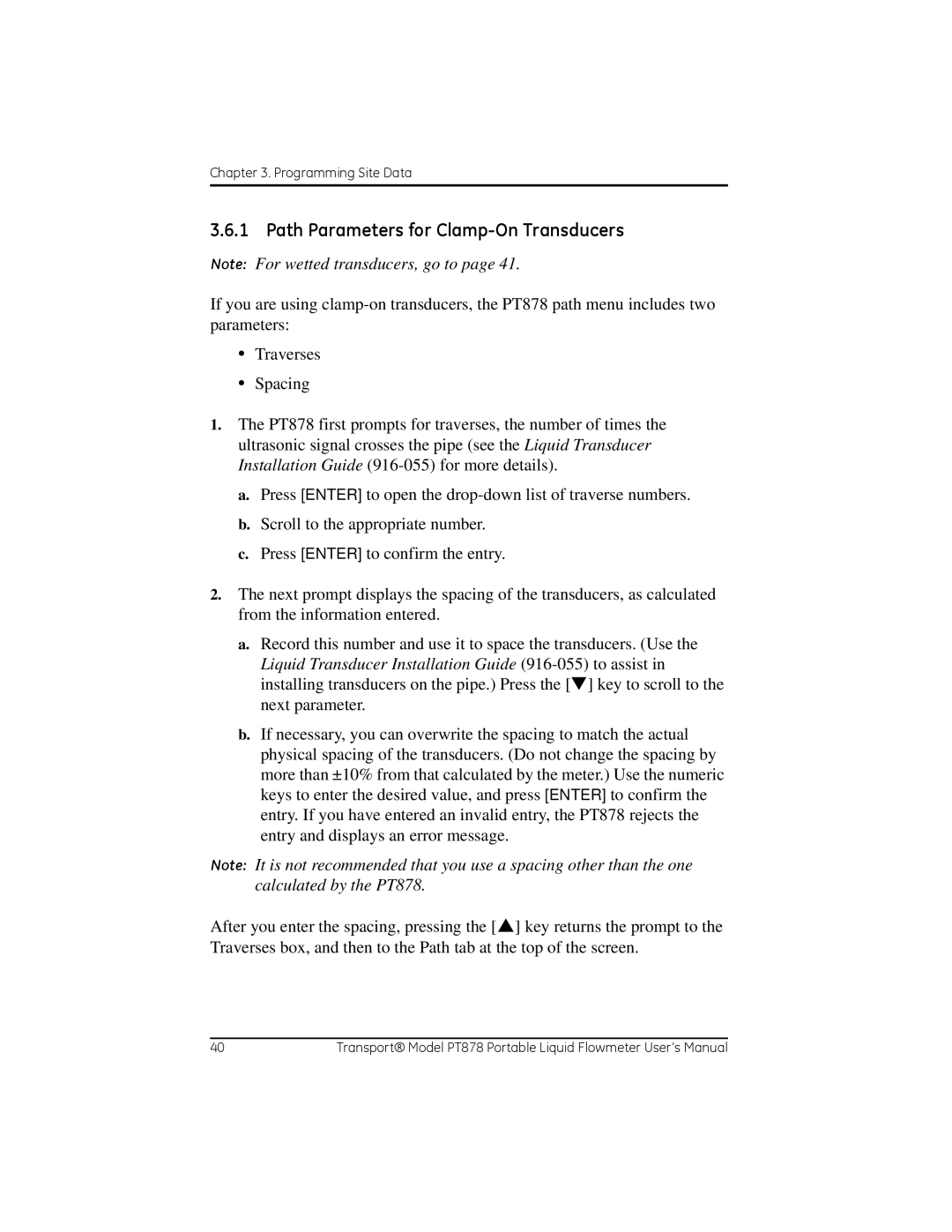 GE PT878 user manual Path Parameters for Clamp-On Transducers 